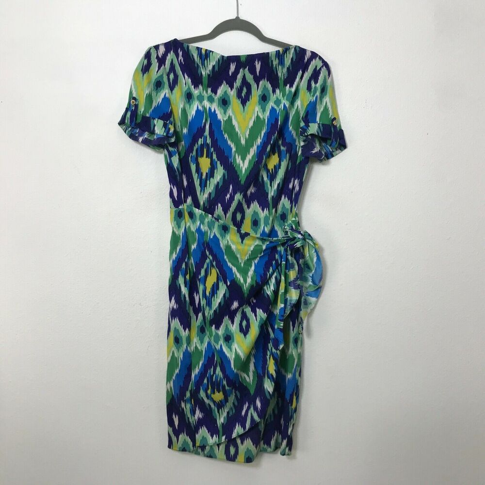 Jones New York Dress Size 4 Multicolor Ikat Print Sarong Style Polyester Career